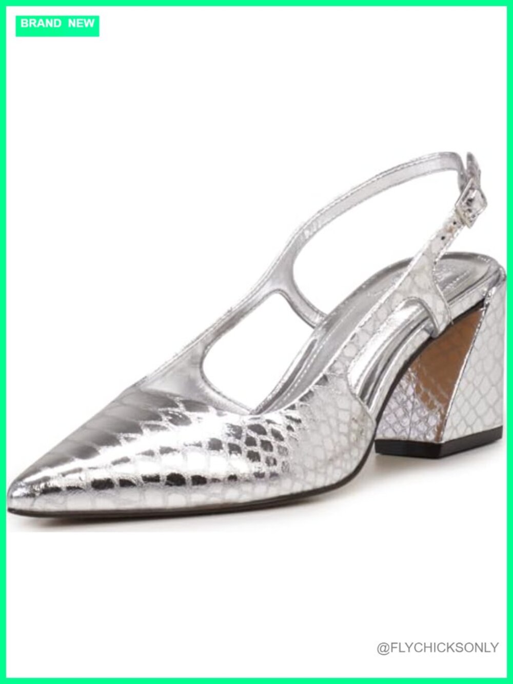Leather Pointed Toe Slingback Block Heel Pumps